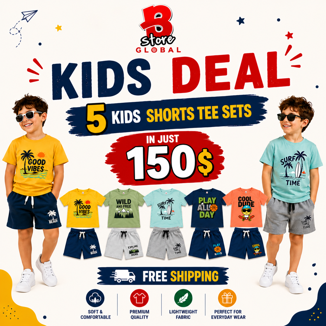 Kids Shorts Sets | Free Shipping