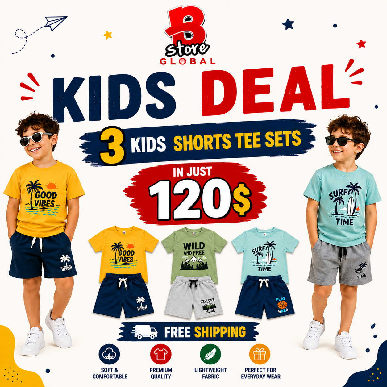 Kids Shorts Sets | Free Shipping