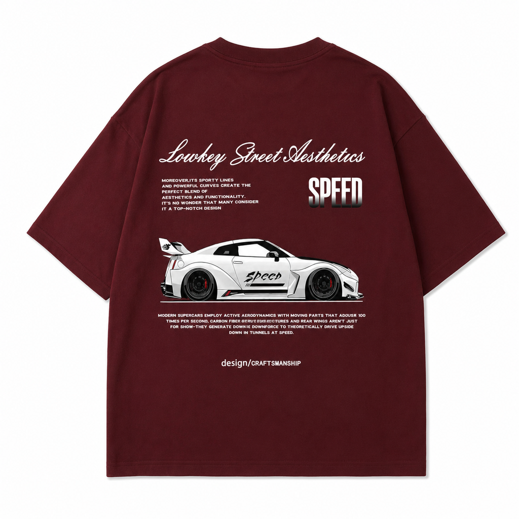 Lowkey Street Aesthetics Speed Oversized T-Shirt – Maroon