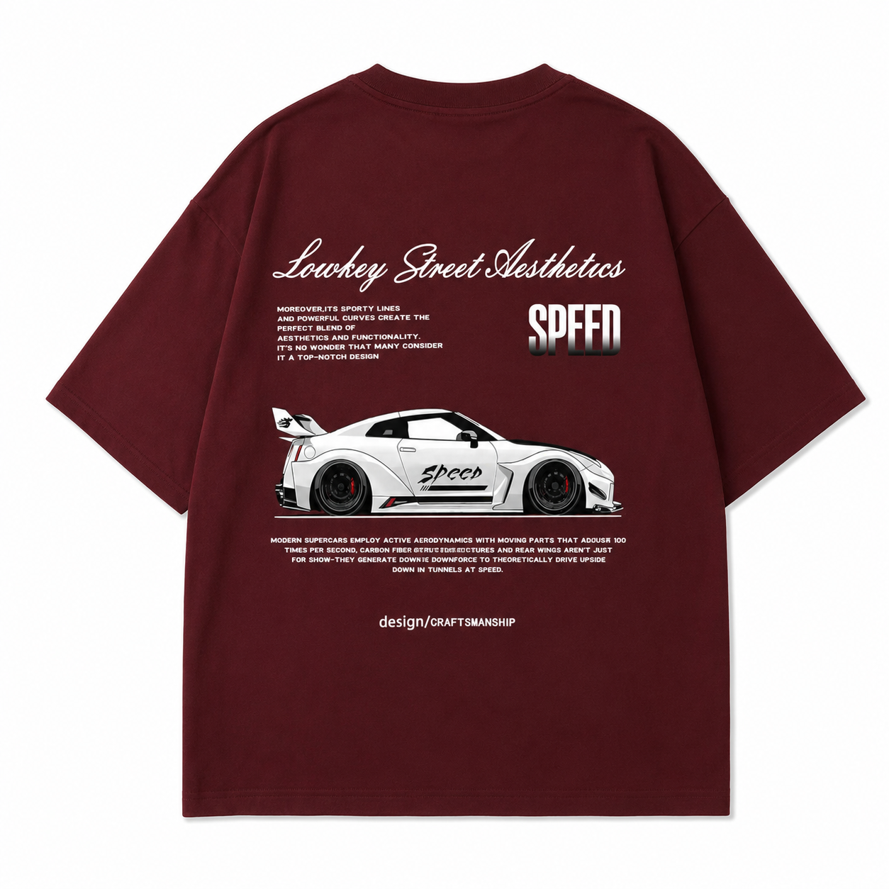 Lowkey Street Aesthetics Speed Oversized T-Shirt – Maroon