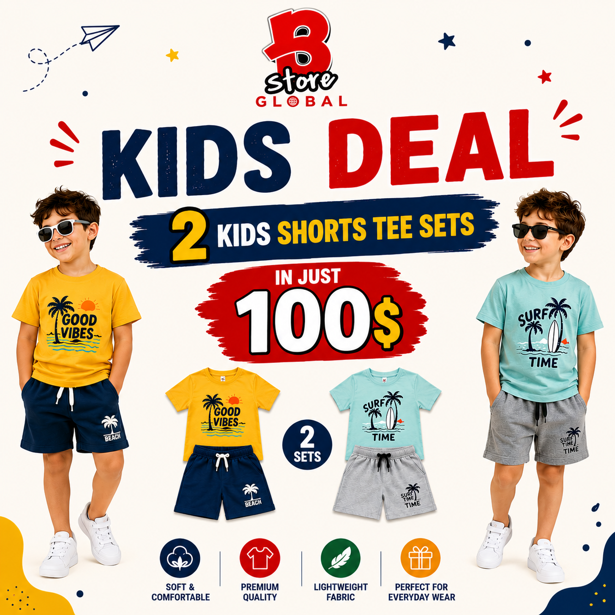 Kids Shorts Sets | Free Shipping