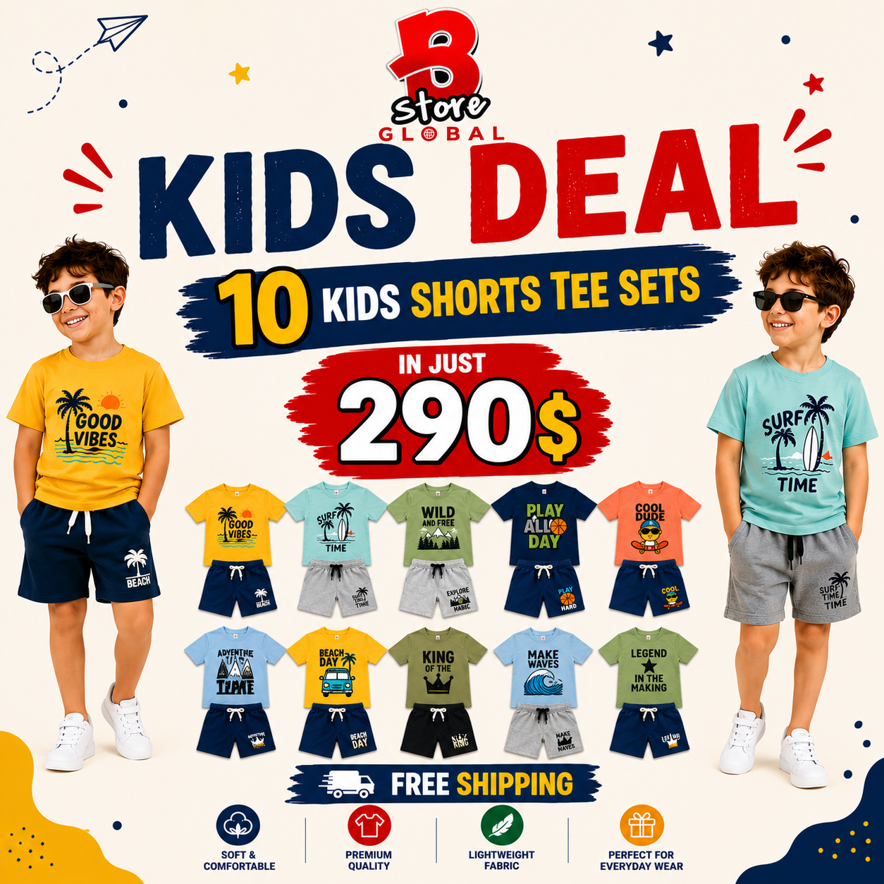 Kids Shorts Sets | Free Shipping