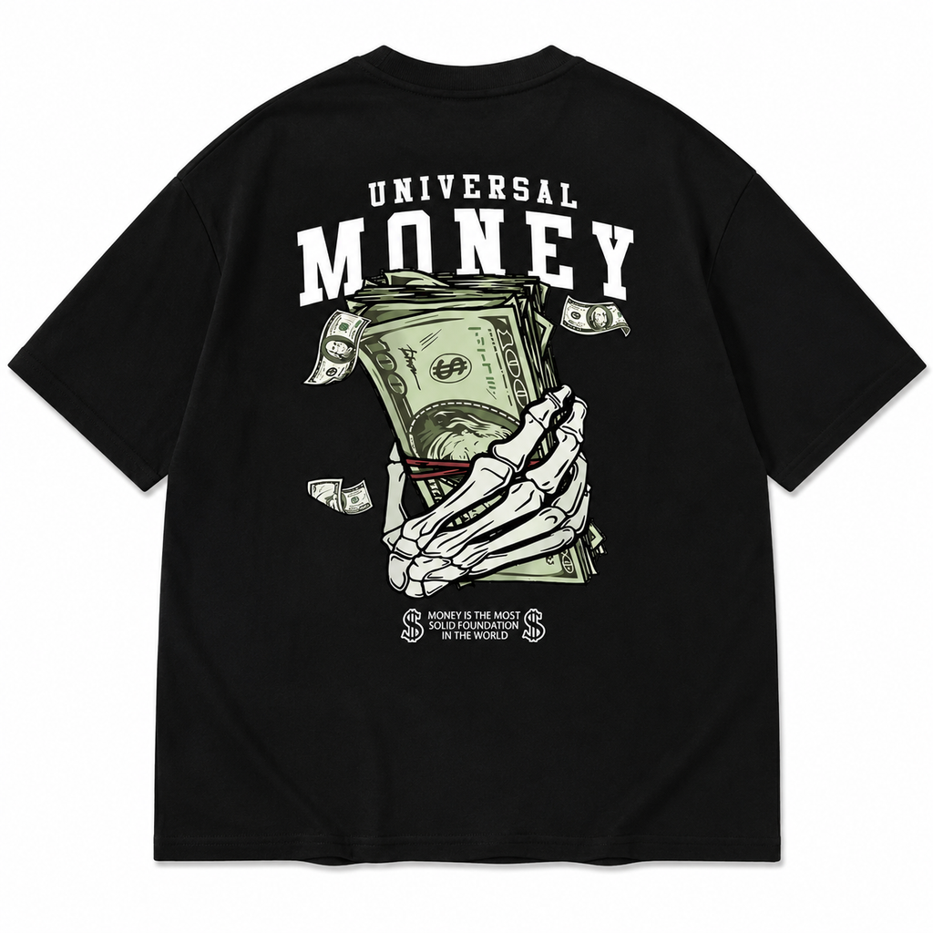 Universal Money Graphic Oversized T-Shirt – Black