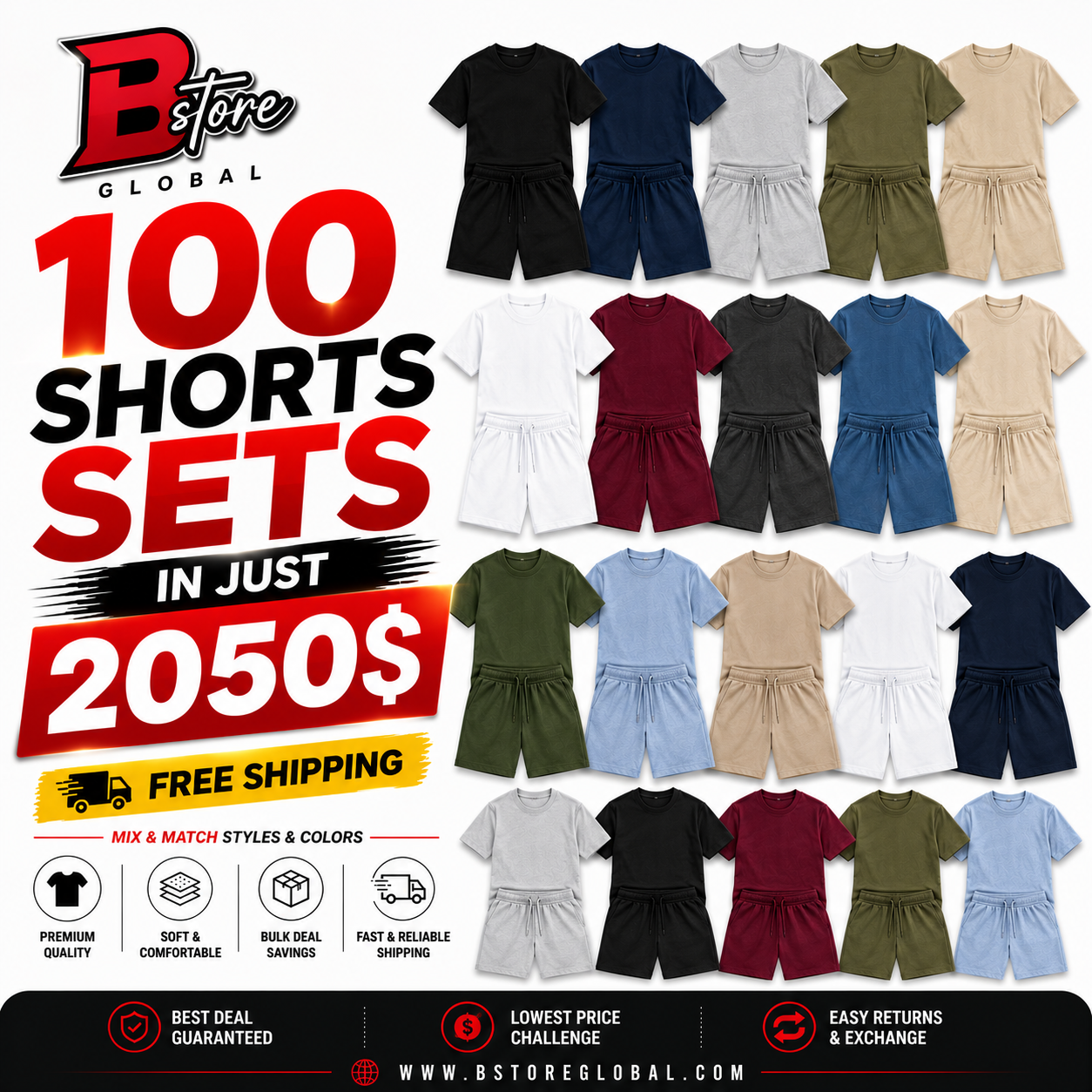 100 Men's Shorts & Tee Sets Deal