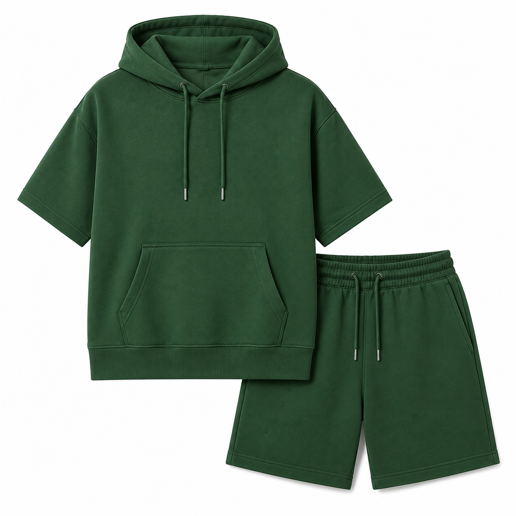 Luxury Fleece Hoodie Set - Forest Green