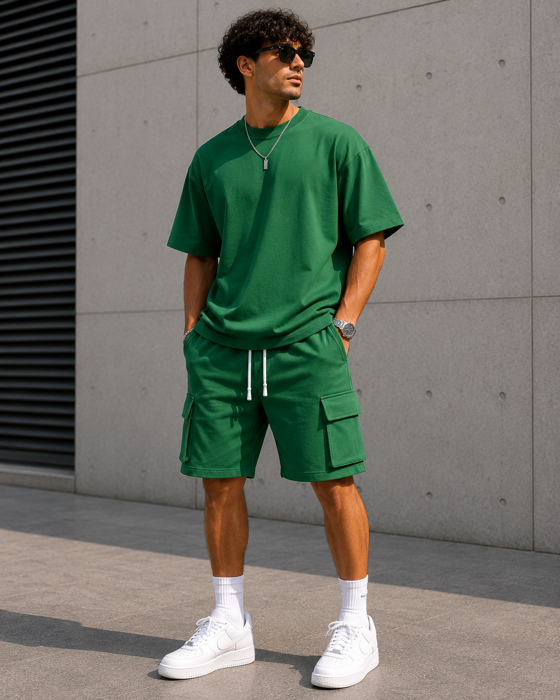 Men's Premium Oversized T-Shirt & Cargo Shorts Set | Casual Summer Co-Ord - Yellow