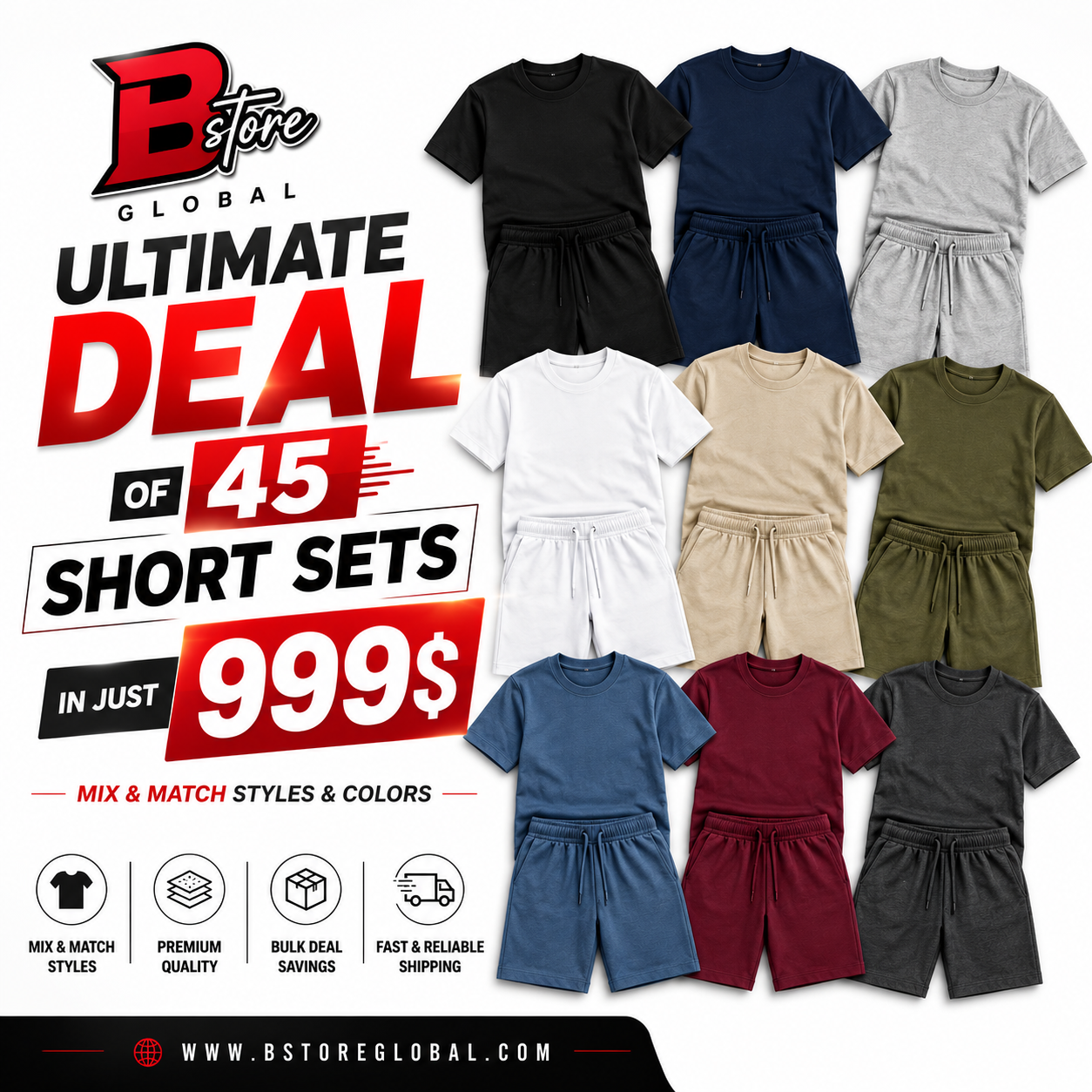 45 Men's Shorts & Tee Sets Deal