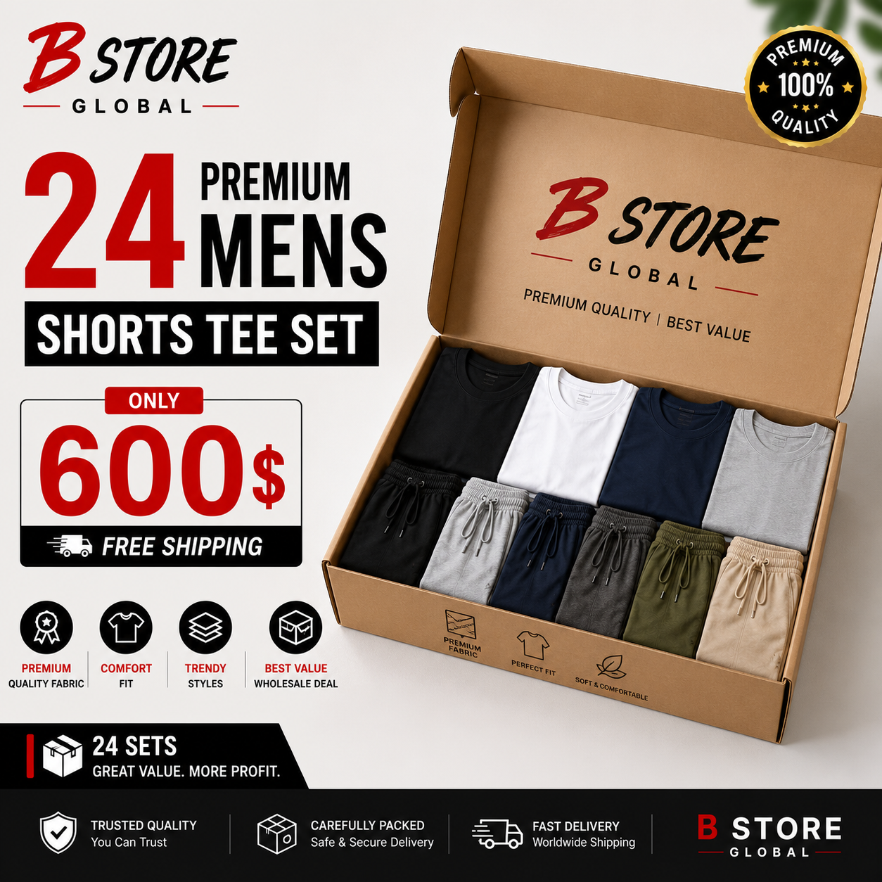 24 Men's Shorts & Tee Sets Deal