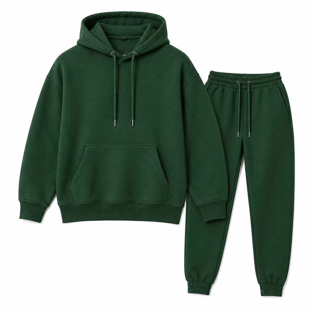 Luxury Fleece Hoodie Set - Forest Green