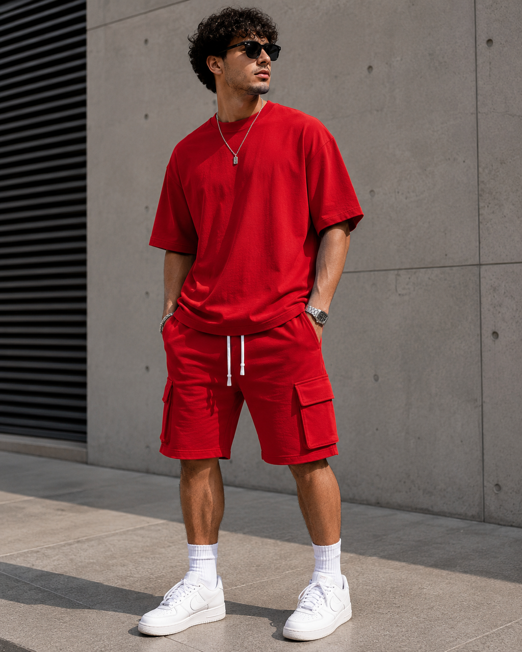 Men's Premium Oversized T-Shirt & Cargo Shorts Set | Casual Summer Co-Ord - Blue