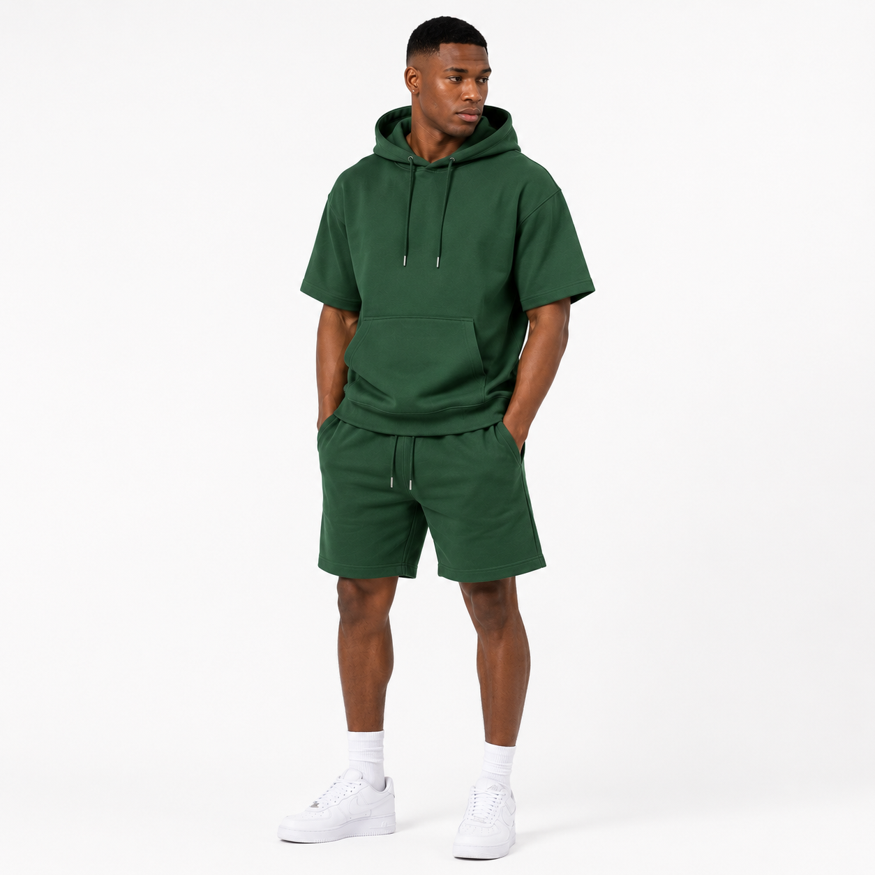 Luxury Fleece Hoodie Set - Forest Green