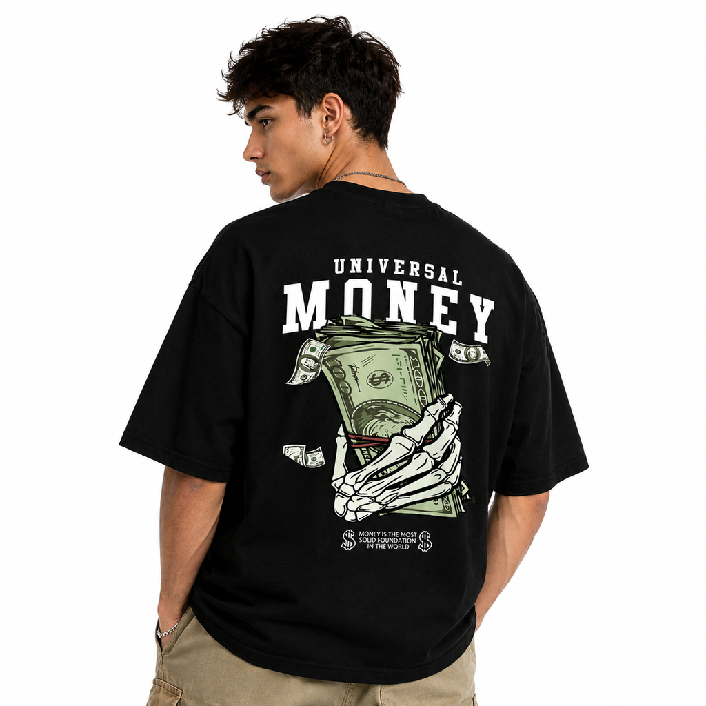 Universal Money Graphic Oversized T-Shirt – Black