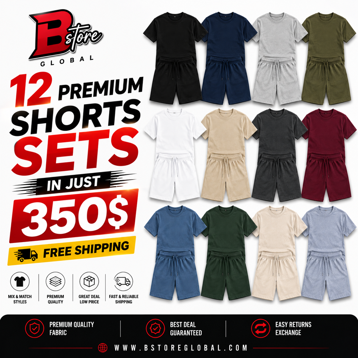 12 Men's Shorts & Tee Sets Deal
