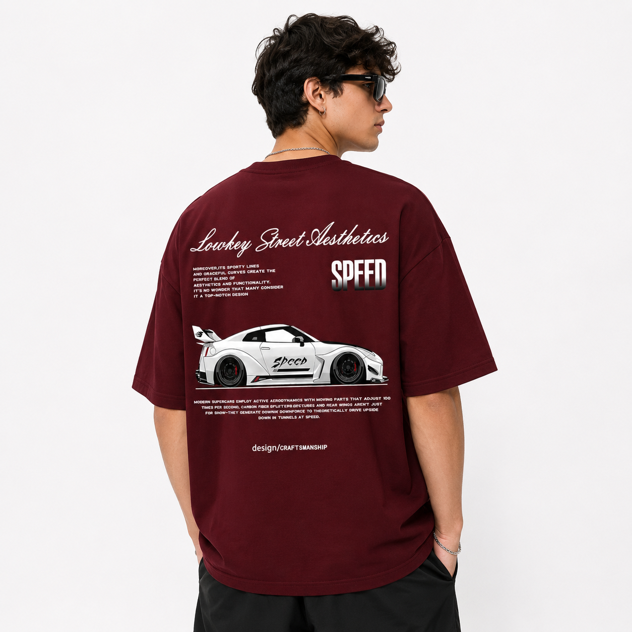 Lowkey Street Aesthetics Speed Oversized T-Shirt – Maroon