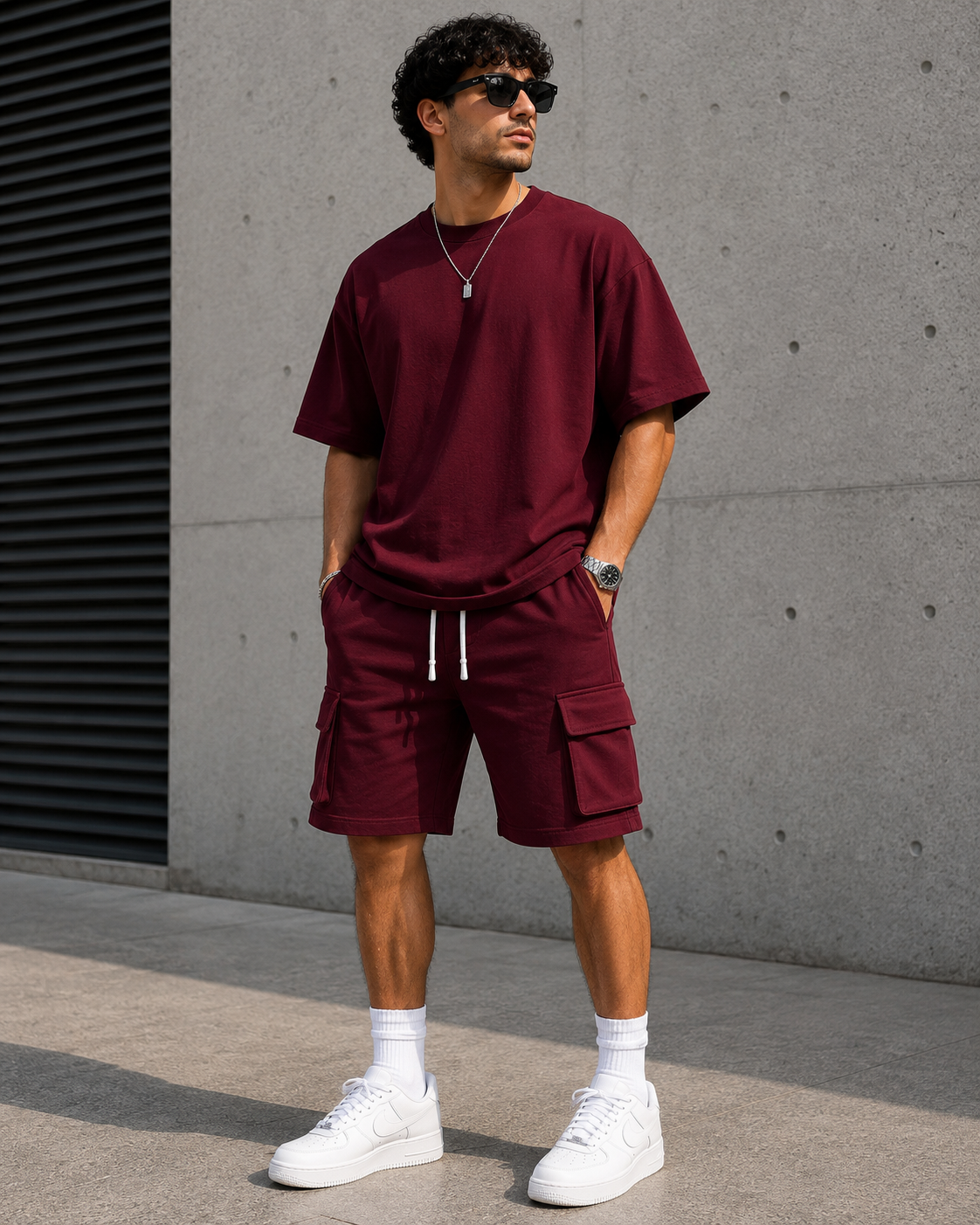 Men's Premium Oversized T-Shirt & Cargo Shorts Set | Casual Summer Co-Ord - Yellow
