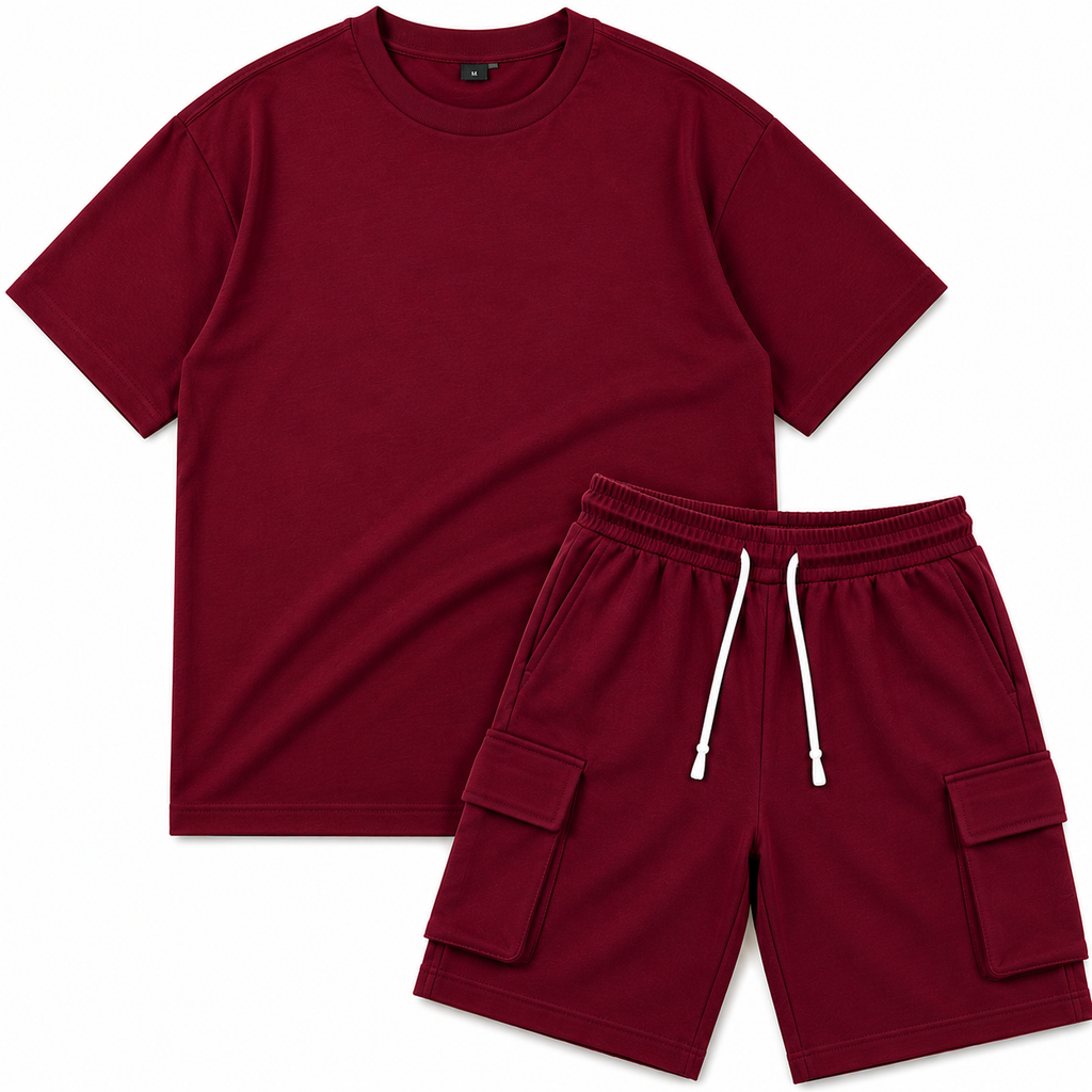 Men's Premium Oversized T-Shirt & Cargo Shorts Set | Casual Summer Co-Ord - Blue